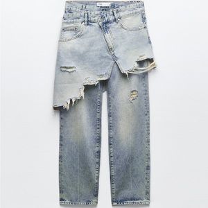 Mid rise straight leg skirt jeans
